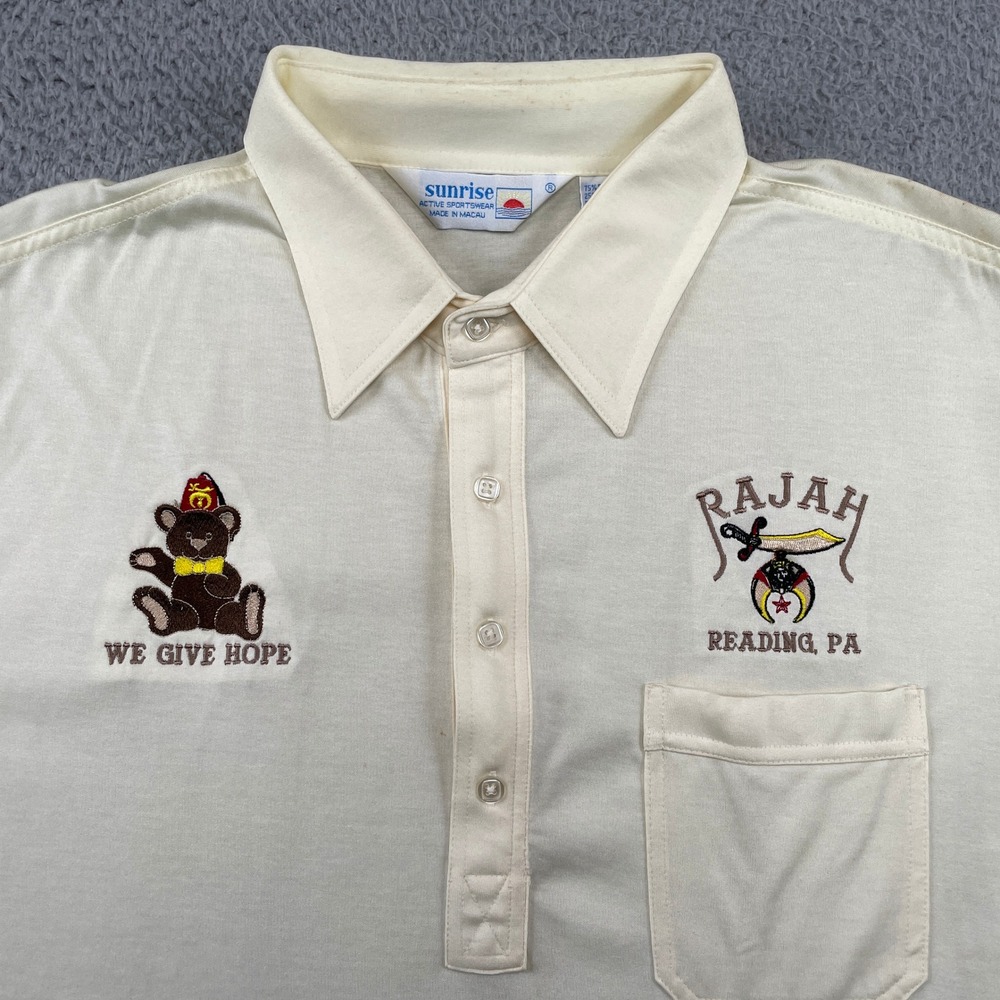 Vintage Rajah Reading PA Polo Shirt Men XXL Cream Shriners Embroidered